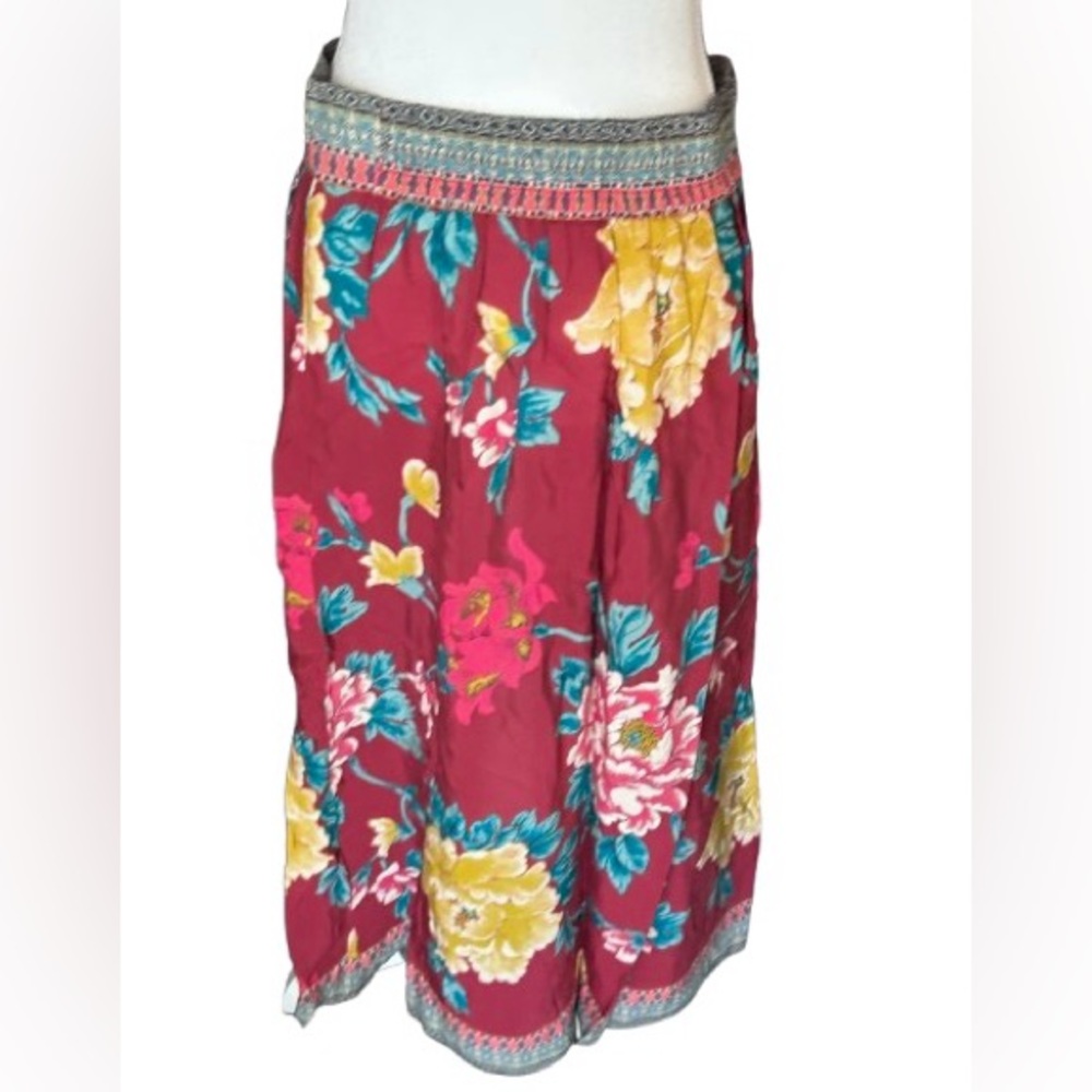 Sundance Skirt Small Floral Wrap Boho Midi Designer Green Pink Red Patterned - Picture 6 of 11